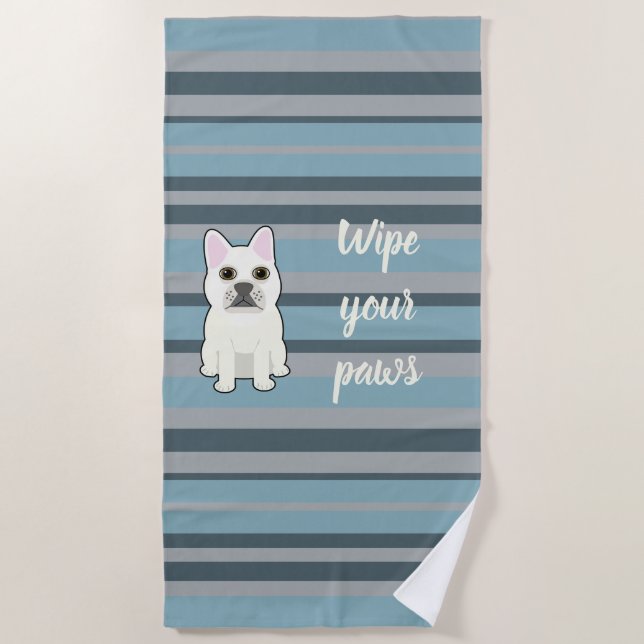 Toalla De Playa Cute French Bulldog Blue Striped (Anverso)