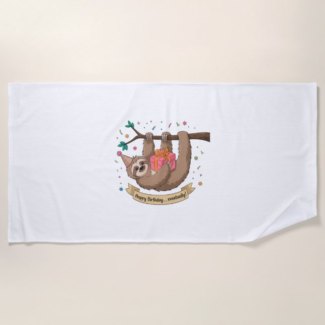 Toalla De Playa Cute Funny Sloth Happy Birthday (Anverso)