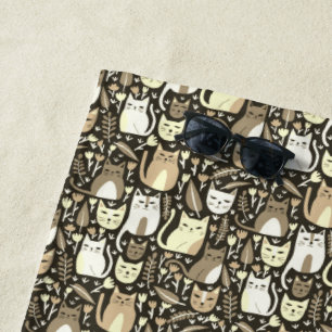Toalla De Playa Cute Gatos Gatitos Neutros Botánicos Florales Marr