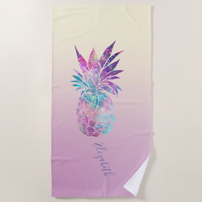 Toalla De Playa Cute Girly Pineapple ,Ombre -Personalizado (Anverso)