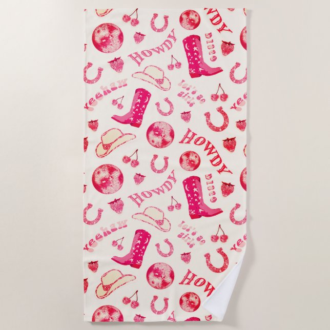 Toalla De Playa Cute Girly Pink Disco Cowgirl Estética (Anverso)