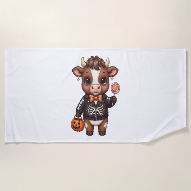Toalla De Playa Cute gracioso Halloween Highland Cow (Anverso)