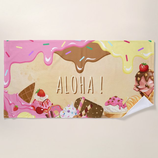 Toalla De Playa Cute Ice Cream Custom Name (Anverso)