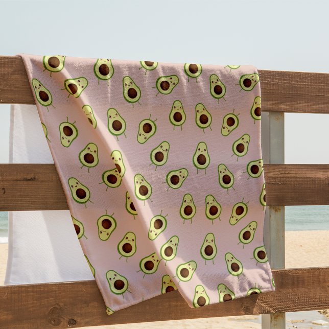 Toalla De Playa Cute Kawaii Sonriente Patrón de aguacate (Subido por el creador)