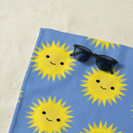 Toalla De Playa Cute Kawaii Sonriente Patrón de Sol