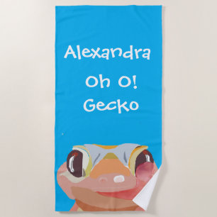 Toalla De Playa Cute Kids Blue Gecko (lagarto) Nombre Cita diverti