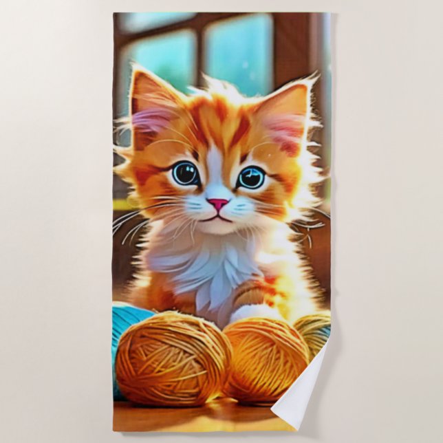 Toalla De Playa Cute Kitten Yarn (Anverso)