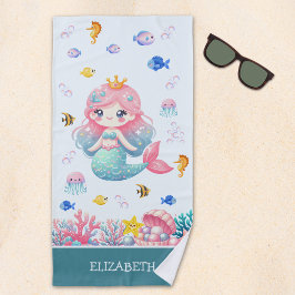 Toalla De Playa Cute Mermaid Under the Sea