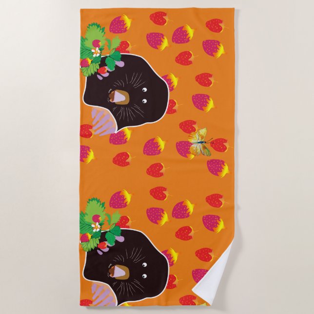 Toalla De Playa Cute Mole Strawberries Mariposa (Anverso)
