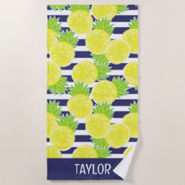 Toalla De Playa Cute Palm Beach Rugby Stripes Lemons