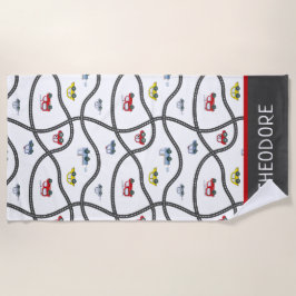 Toalla De Playa Cute Personalizado Pequeño Niño Nombre Niño Coche