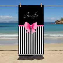 Cute Pink Ribbon Black & White Striped