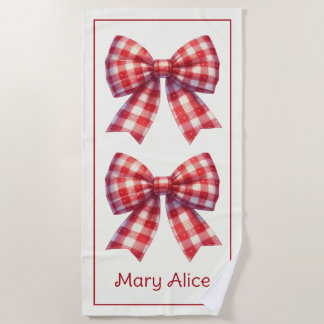Toalla De Playa Cute Red and Cream Gingham Bows
