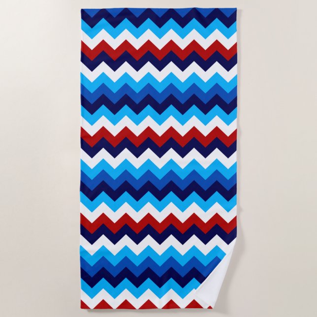 Toalla De Playa Cute Red White Blue Chevrons Beach Towel (Anverso)