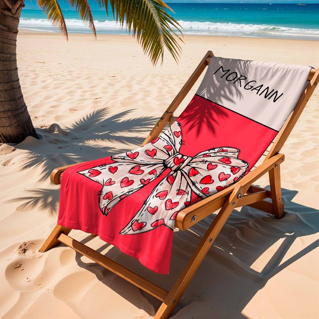 Toalla De Playa Cute Red y Rubor Coquette Heart Bow (Subido por el creador)
