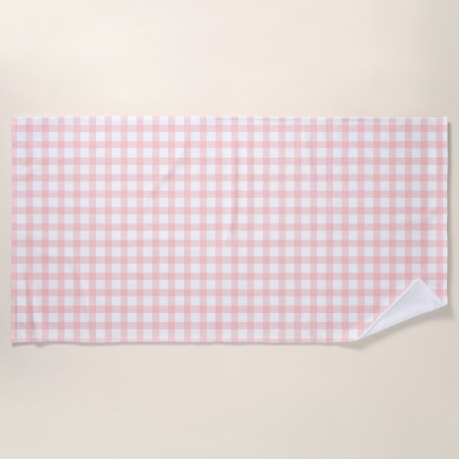 Toalla De Playa Cute Retro Pink Gingham Plaid pattern (Anverso)