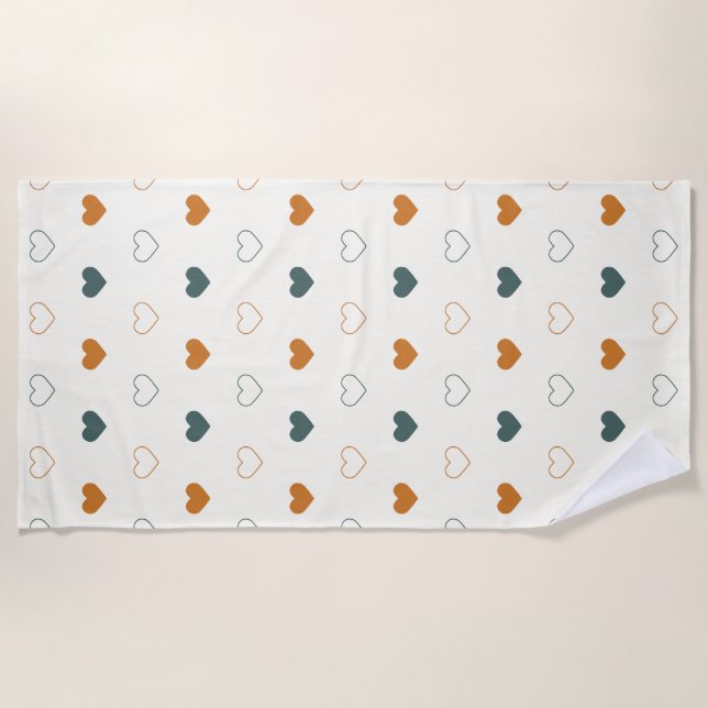 Toalla De Playa Cute Simple Heart Pattern Naranja Crema Verde (Anverso)