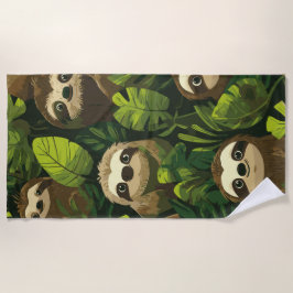 Toalla De Playa Cute Sloth Jungle Pattern – Green Leaf Design