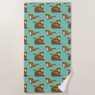 Toalla De Playa Cute Sparrow Chocolate Egate Happy Easter Pattern