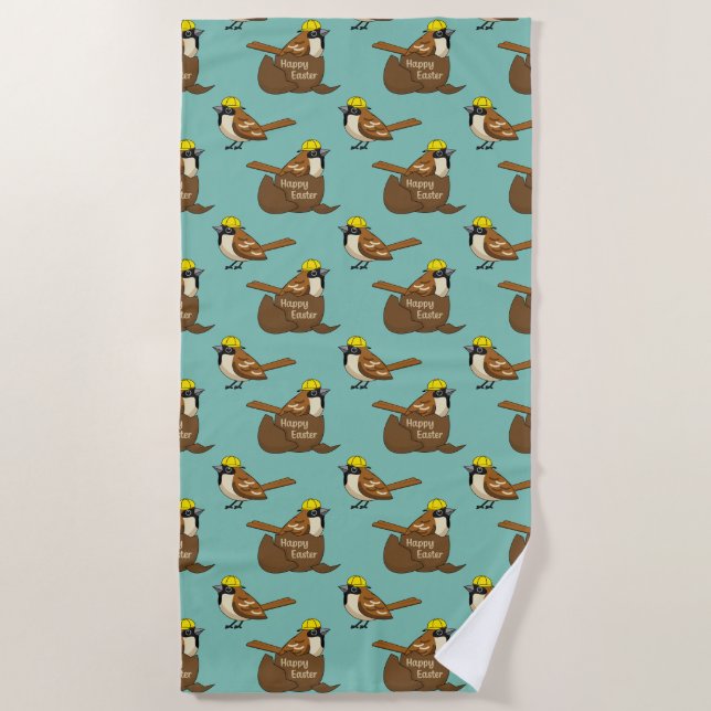 Toalla De Playa Cute Sparrow Chocolate Egate Happy Easter Pattern (Anverso)