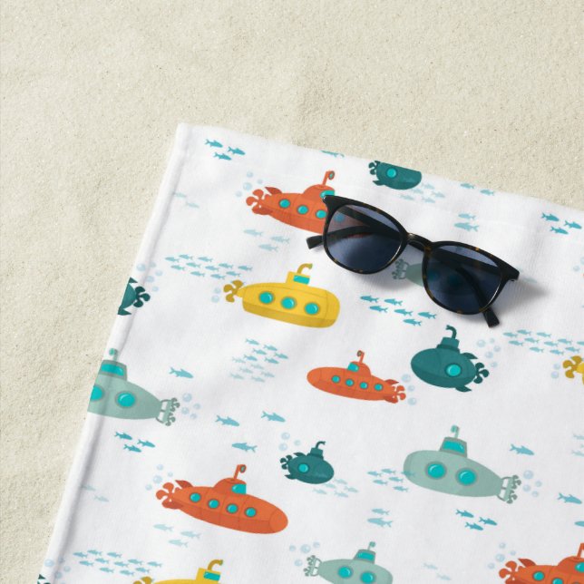 Toalla De Playa Cute Submarine Nautical Deep Sea Fish Kids (In situ)