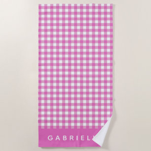 Toalla De Playa Cute Vintage Pink Gingham Plaid Personalizado