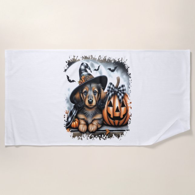 Toalla De Playa Dachshund Dog Halloween (Anverso)