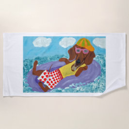 Toalla De Playa Dachshund Perezoso en una Flotador