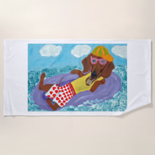Toalla De Playa Dachshund Perezoso en una Flotador