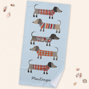 Toalla De Playa Dachshund Perro Salchicha Personalizado