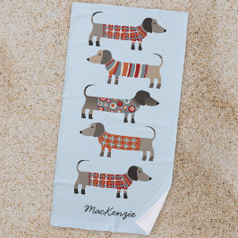 Toalla De Playa Dachshund Sausage Dog Personalizado
