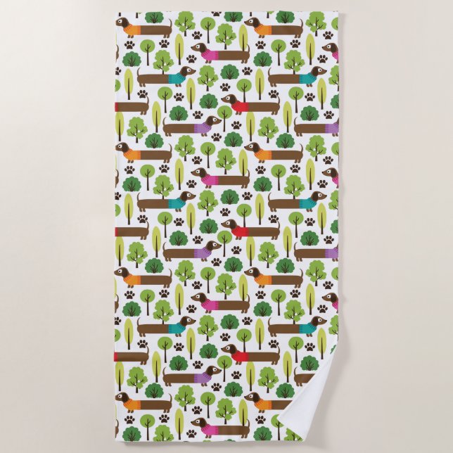 Toalla De Playa Dachshunds Caminando Por El Parque (Anverso)