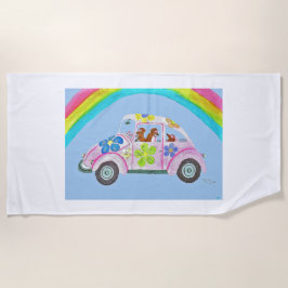 Toalla De Playa Dachshunds en un auto hippie
