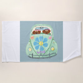 Toalla De Playa  Dachshunds in a Hippie Car