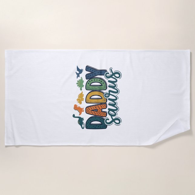 Toalla De Playa Daddy Saurus adorable dinosaur papá diseño vectori (Anverso)