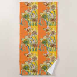 Toalla De Playa Daffodil Flor Floral acuarela Naranja playa