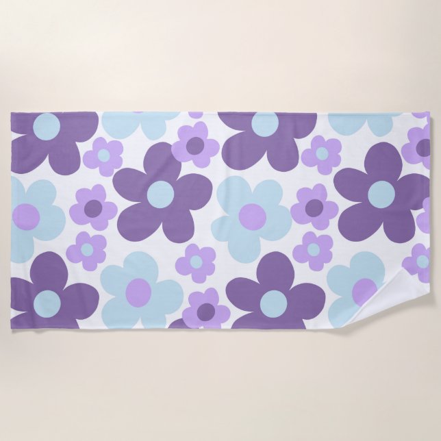 Toalla De Playa Daisies Azules de Lavanda Púrpura Sueño Retro #1 # (Anverso)