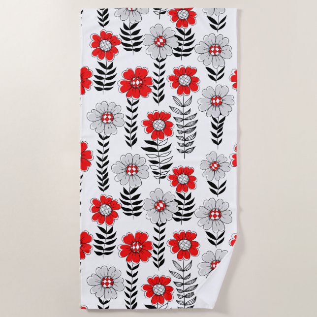 Toalla De Playa Daisy doodles en rojo y negro (Anverso)