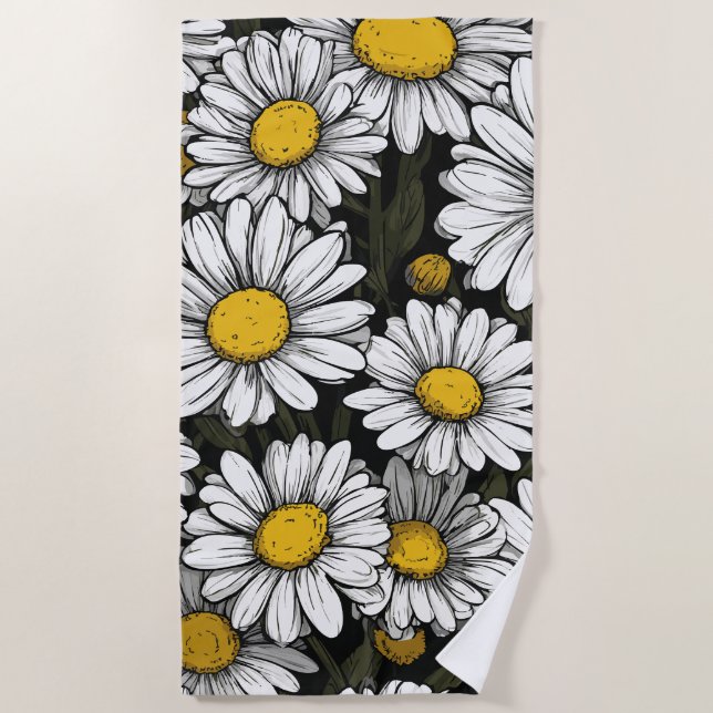 Toalla De Playa Daisy Flower Pattern Botanical Illustration (Anverso)