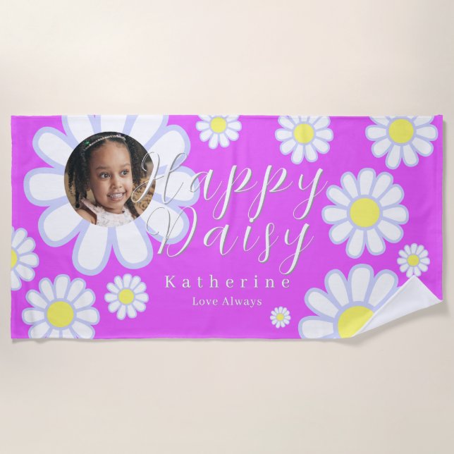 Toalla De Playa Daisy Simple Photo Violet (Anverso)