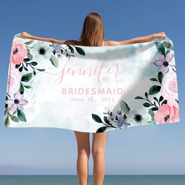 Toalla De Playa Dama de honor despedida de soltera nombre personal (Bridesmaid Bachelorette Party Personalized Name Beach Towel)