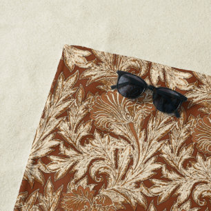 Toalla De Playa Damasco de Flores Jacobeas, Taupe Tan y Cream