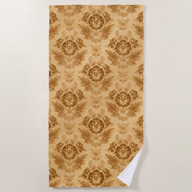 Toalla De Playa Damasco Floral de Oro Suave (Anverso)
