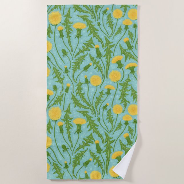Toalla De Playa Dandelions, verde, amarillo y azul (Anverso)