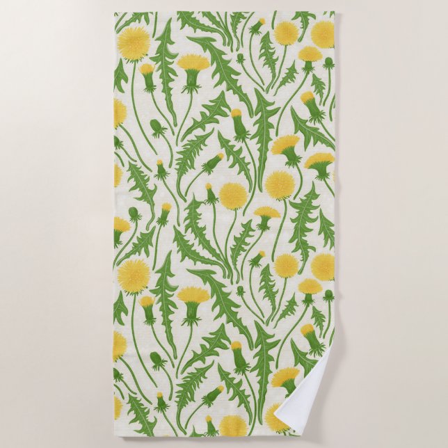 Toalla De Playa Dandelions, verde, amarillo y blanco (Anverso)