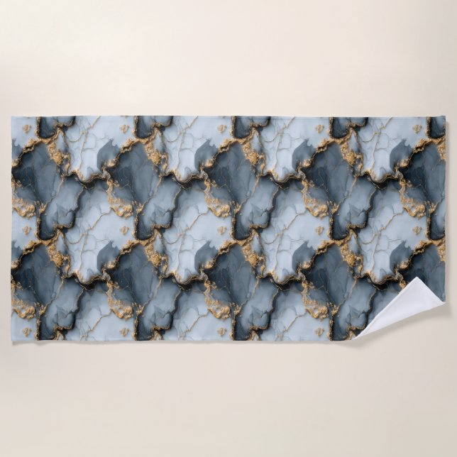 Toalla De Playa Dark Blue Marble Texture with Liquid Gold Veins (Anverso)