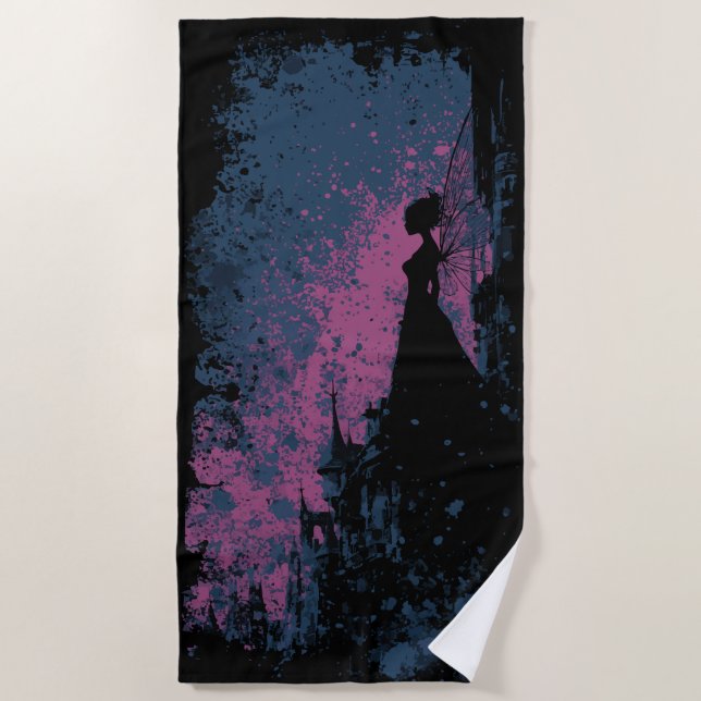 Toalla De Playa Dark Fairy Silhouette – Gothic Castle Fantasy Art (Anverso)