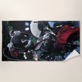 Toalla De Playa Dark Kitsune Mask Woman Japanese Night Art