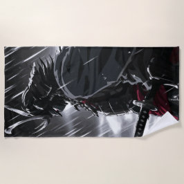 Toalla De Playa Dark Samurai Warrior in the Rain Illustration