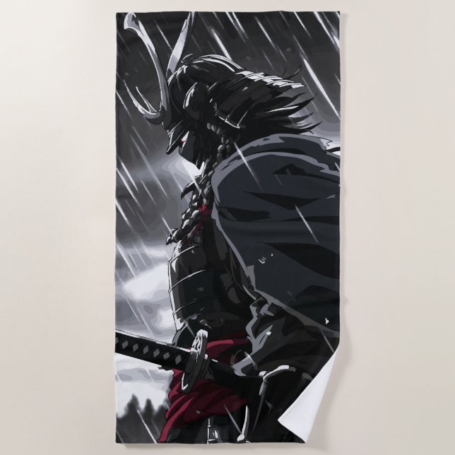 Toalla De Playa Dark Samurai Warrior in the Rain Illustration (Anverso)